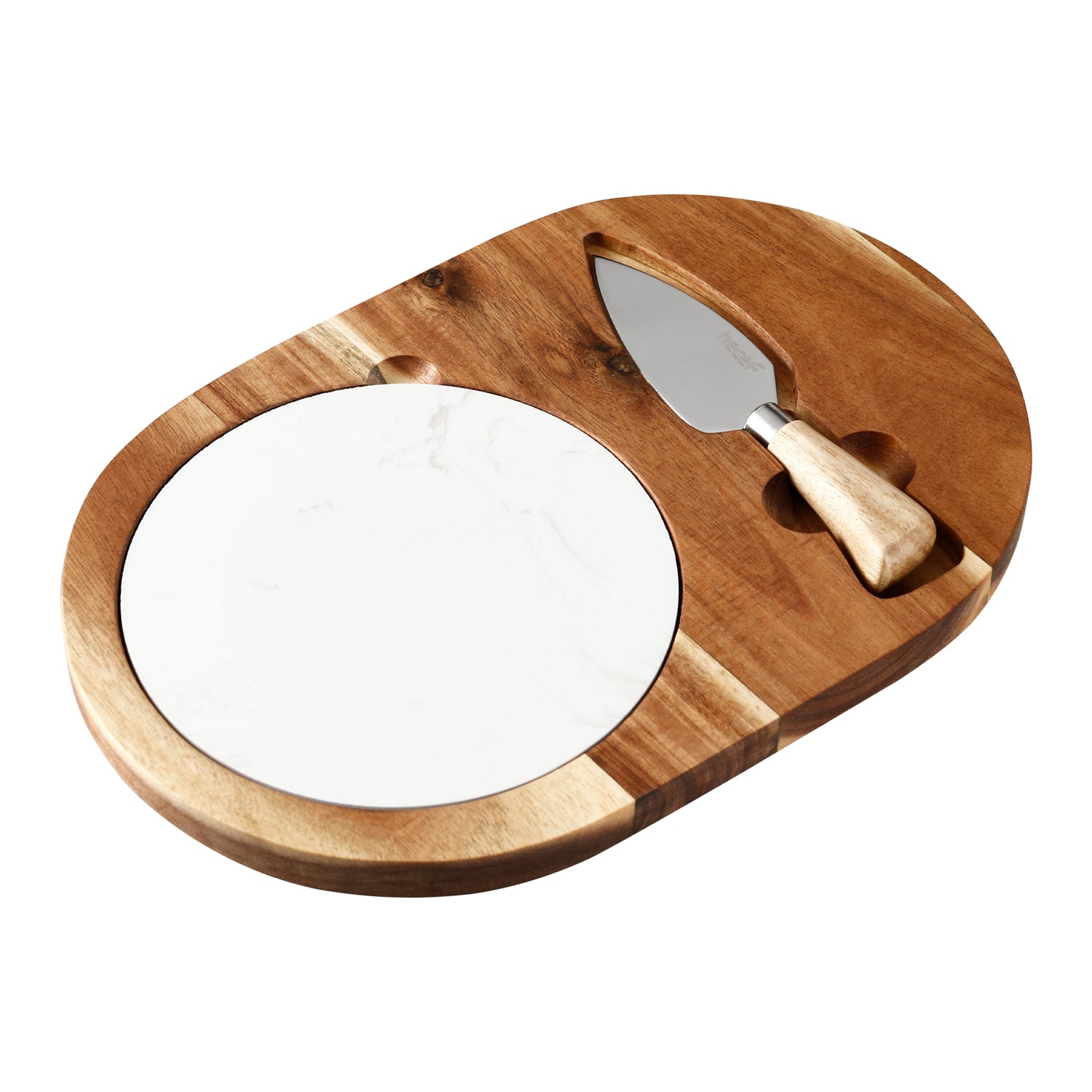 Hecef Oval Acacia Wood Cheese Board Gift Set with White Marble & Knife - Hecef Kitchen