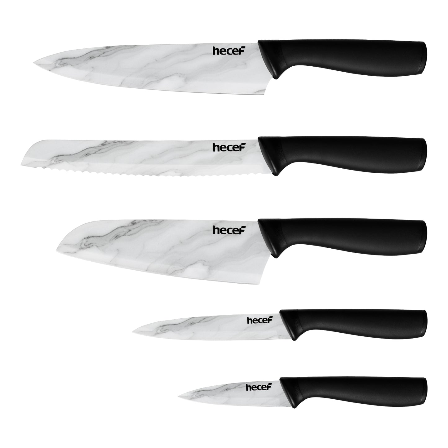 Kitchen Knife Set with Marble Pattern, Non-stick Ceramic Coated Stainless Steel Blades with Protective Sheaths, Professional Chef Knife Set for Kitchen, Restaurant, Camping - Hecef Kitchen