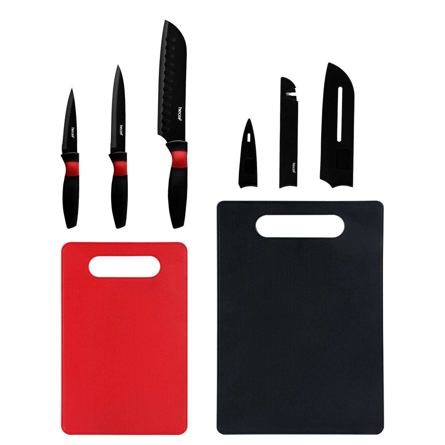 Hecef Kitchen Red Dot Knife Set 8pcs with Cutting Boards & Sheaths - Hecef Kitchen