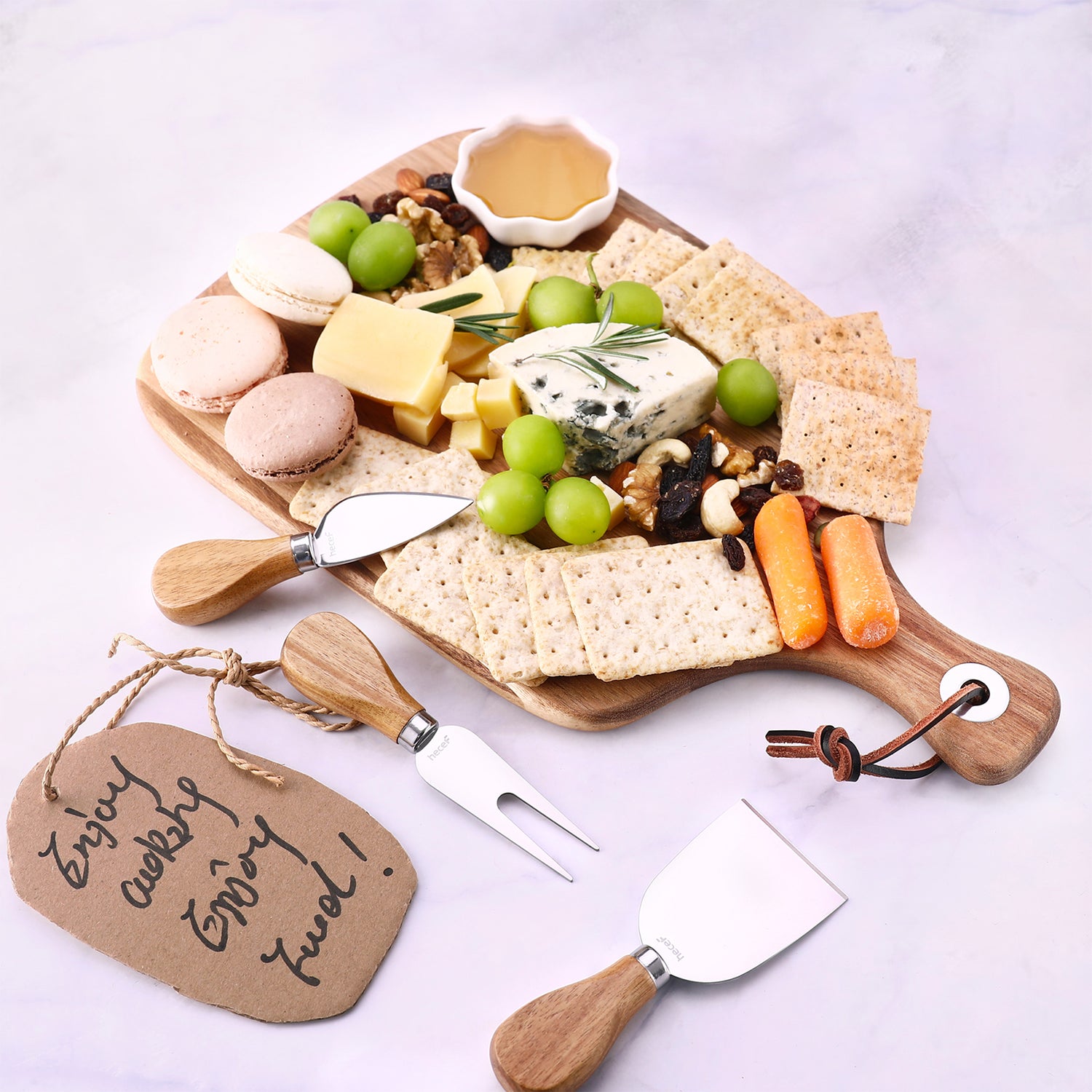 Small Charcuterie Board and Knife Set (Marble and Acacia Wood )