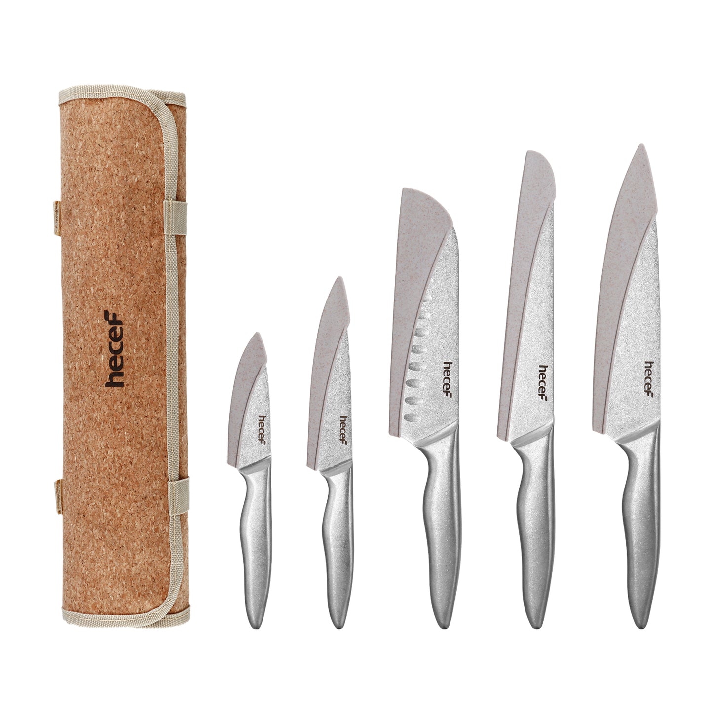 Hecef Kitchen Stonewashed Camping Knife Set of 6 with Sheaths & Roll - Hecef Kitchen