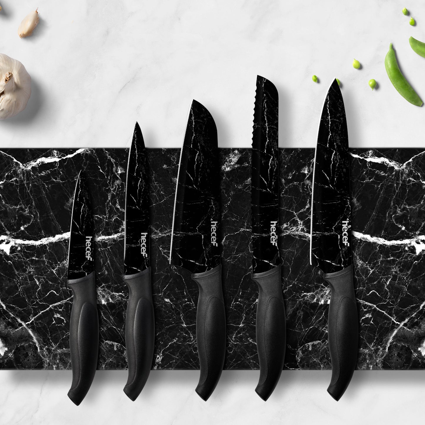 Hecef Kitchen Black Marble Knife Set of 5 with Knife Sheaths - Hecef Kitchen