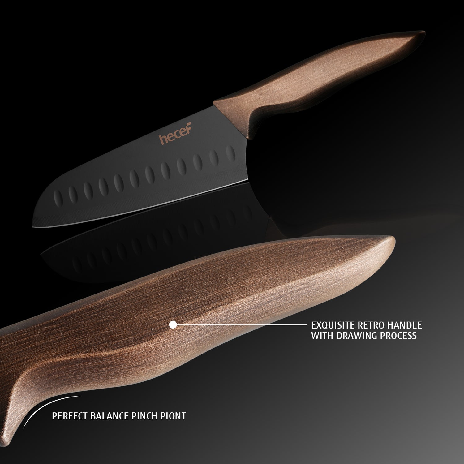 Hecef Kitchen Retro Black Bronze Knife Set of 5 with Knife Sheaths - Hecef Kitchen