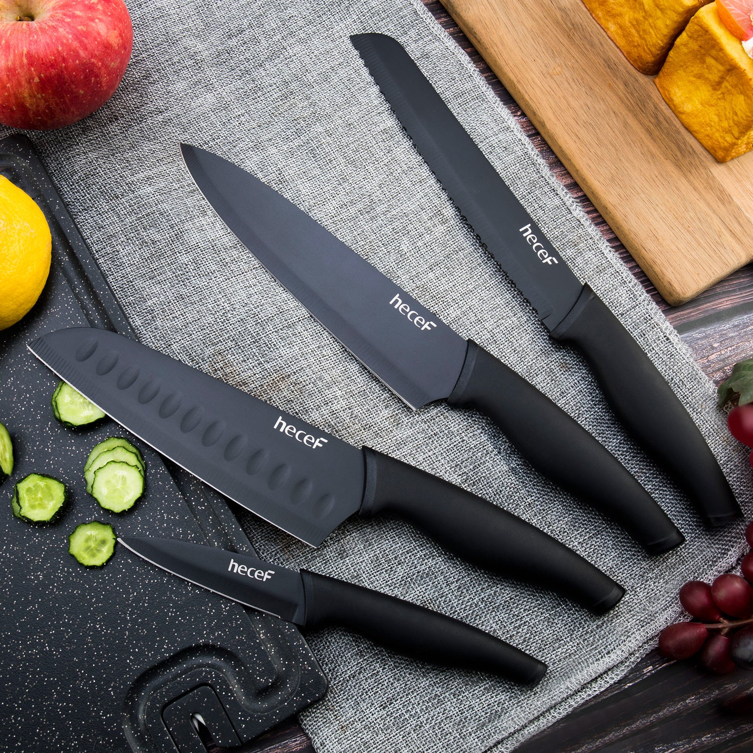 Hecef Kitchen Black-Oxided Knife Set of 6 with Knife Sheaths - Hecef Kitchen