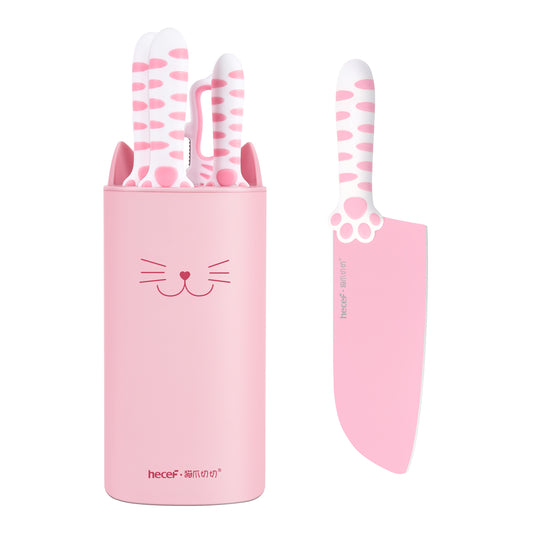 Pink and Gold Knife Set with Magnetic Knife Block