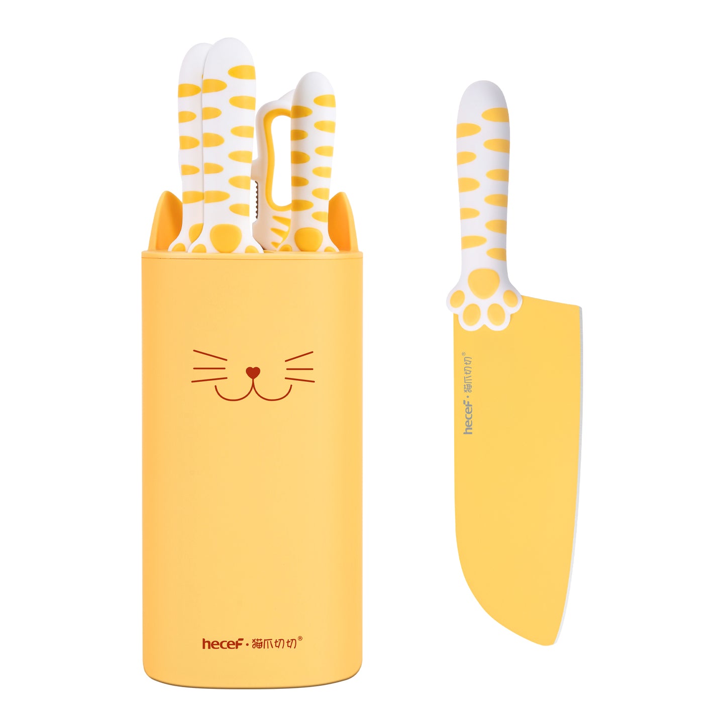 hecef Cute Kitchen Knife Set,5-piece Non-Stcik Knives Set with Detachable Block and Scissors,Sharp Kitchen Knives for Chopping, Slicing, Dicing and Cutting - Hecef Kitchen