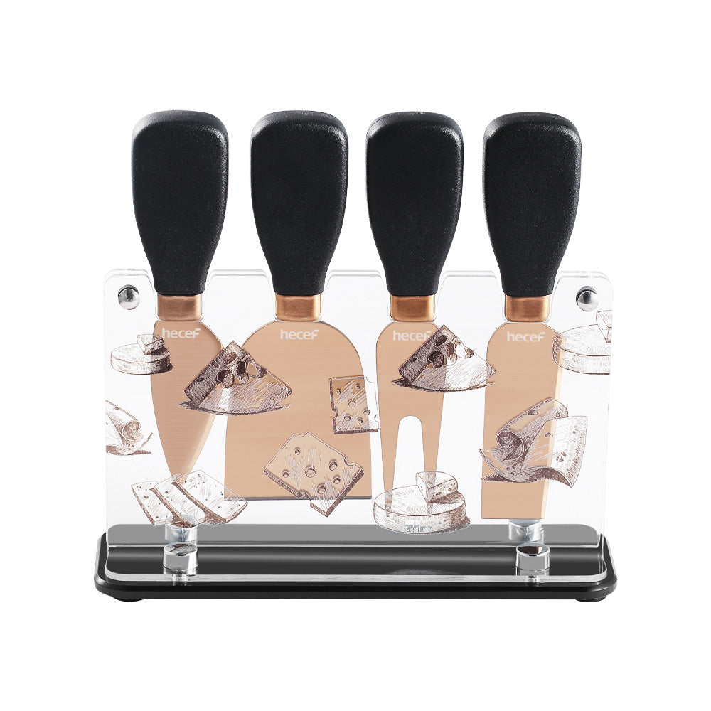 Hecef Kitchen Black Golden Cheese Knife Set of 5 with Acrylic Stand - Hecef Kitchen