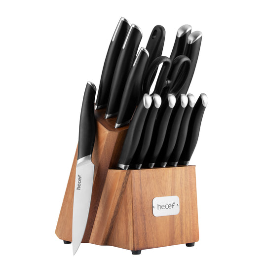 hecef Kitchen Knife Block Set, 12 Pieces Knife Set with Wooden Block &  Steak Knives Set, Lightweight and Strong High Carbon Stainless Steel  Cutlery