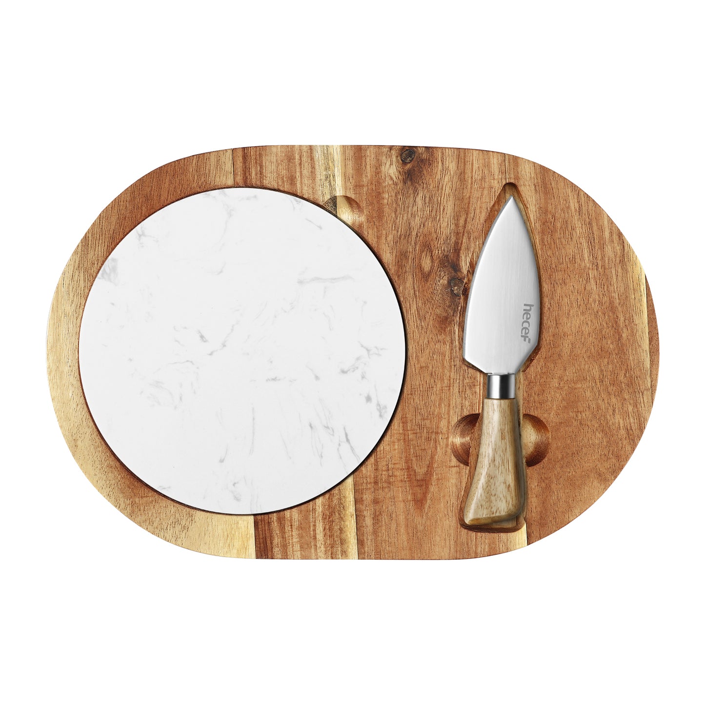Hecef Oval Acacia Wood Cheese Board Gift Set with White Marble & Knife - Hecef Kitchen