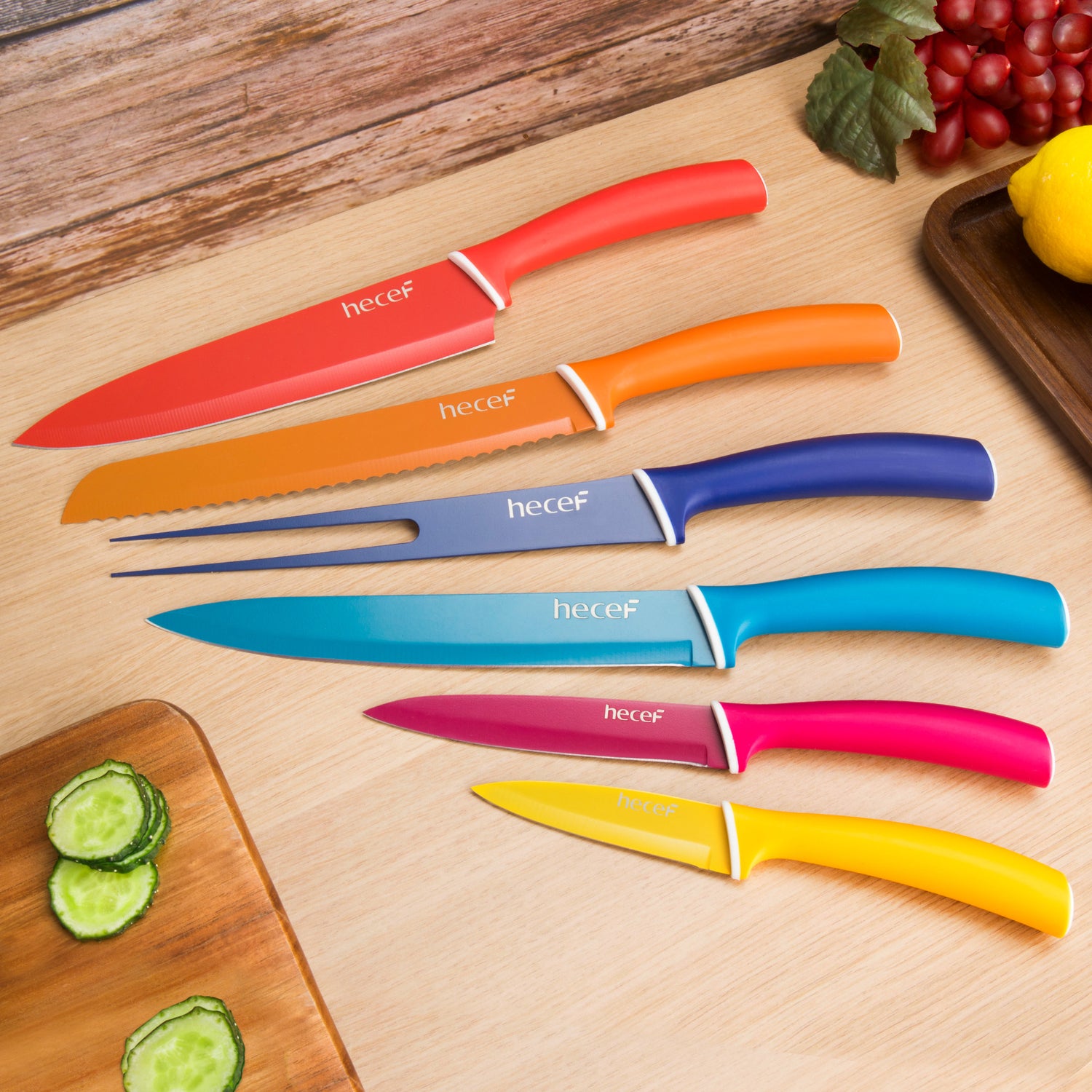 Hecef Colourful knife set of 6 super sharp non stick stainless