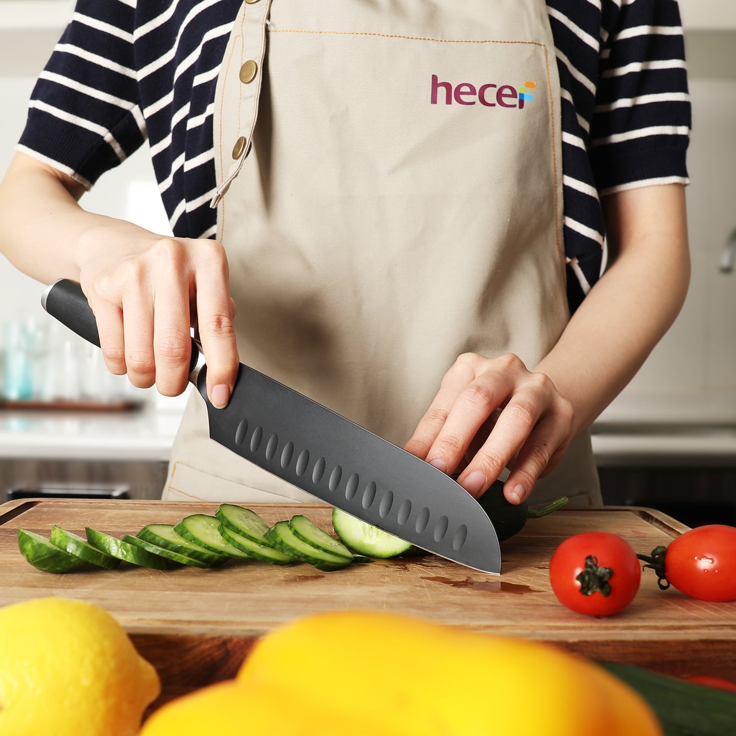 hecef Forged Santoku Knife Set with Mini Knife Sharpener, Hand-Sharpened, Double-bevelled Stainless Steel Blade with Double-bolster Handle, Full Tang Knives with Gift Box for Home & Restaurant Use - Hecef Kitchen