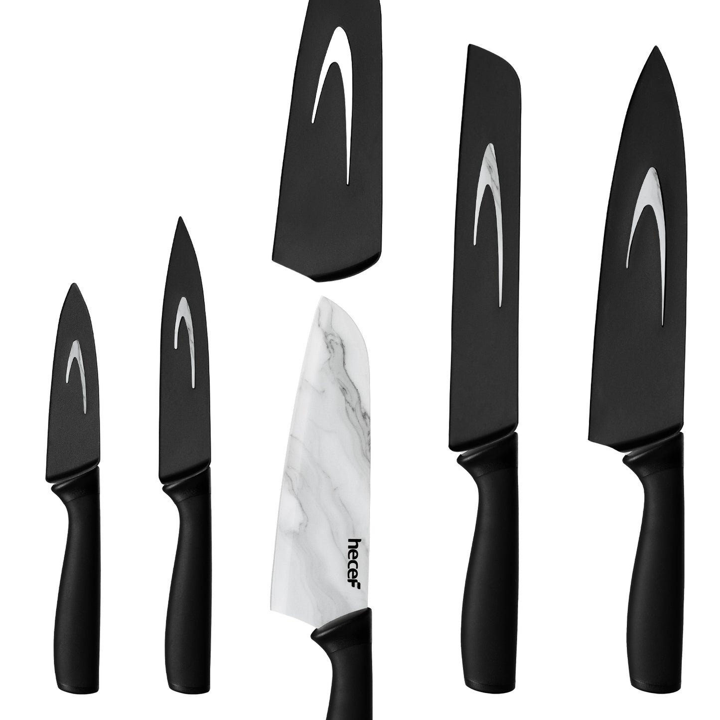 Kitchen Knife Set with Marble Pattern, Non-stick Ceramic Coated Stainless Steel Blades with Protective Sheaths, Professional Chef Knife Set for Kitchen, Restaurant, Camping - Hecef Kitchen