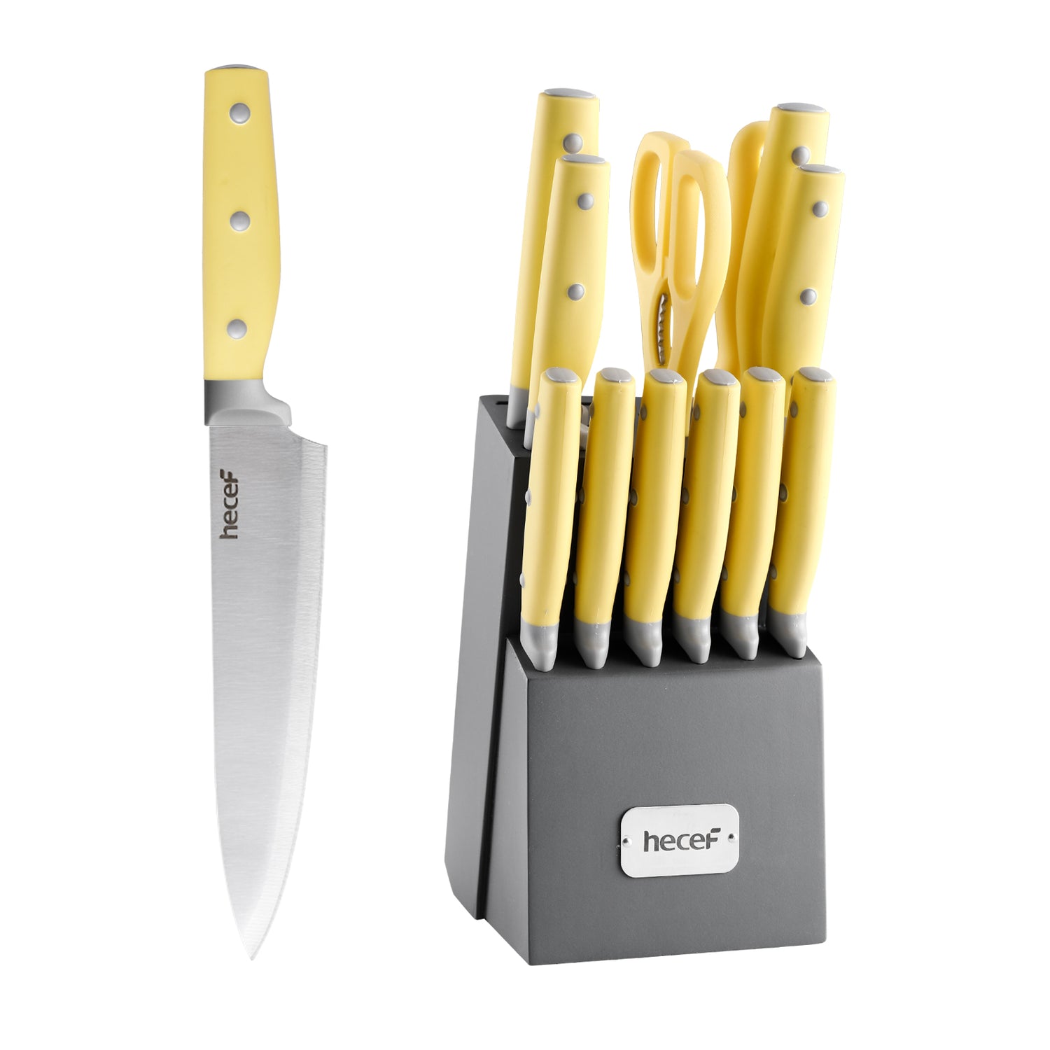 Hecef Kitchen Knife Block Cutlery Set of 14 with Honing Rod & Scissor - Hecef Kitchen