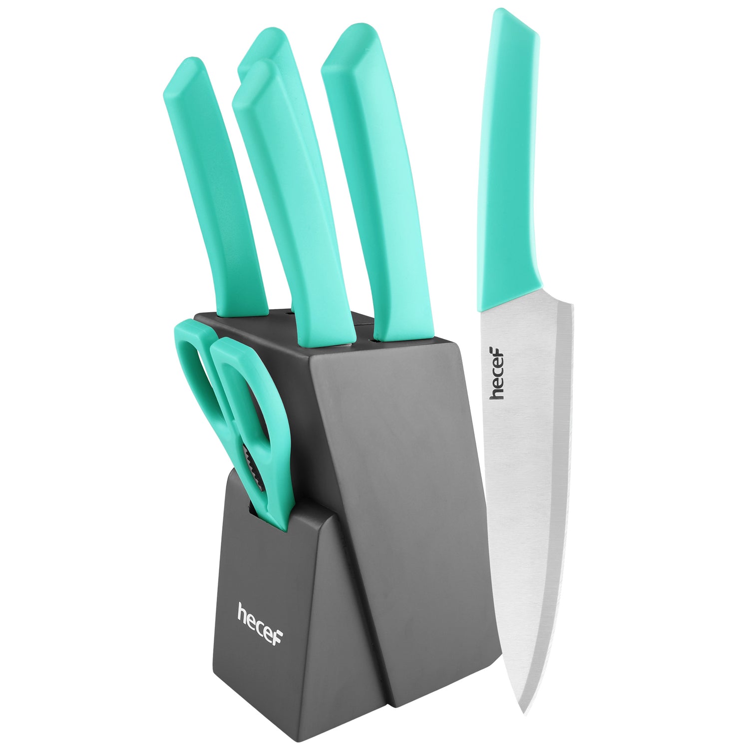 Hecef Kitchen Knife Block Set, 14 Pieces Knife Set with Wooden Block 