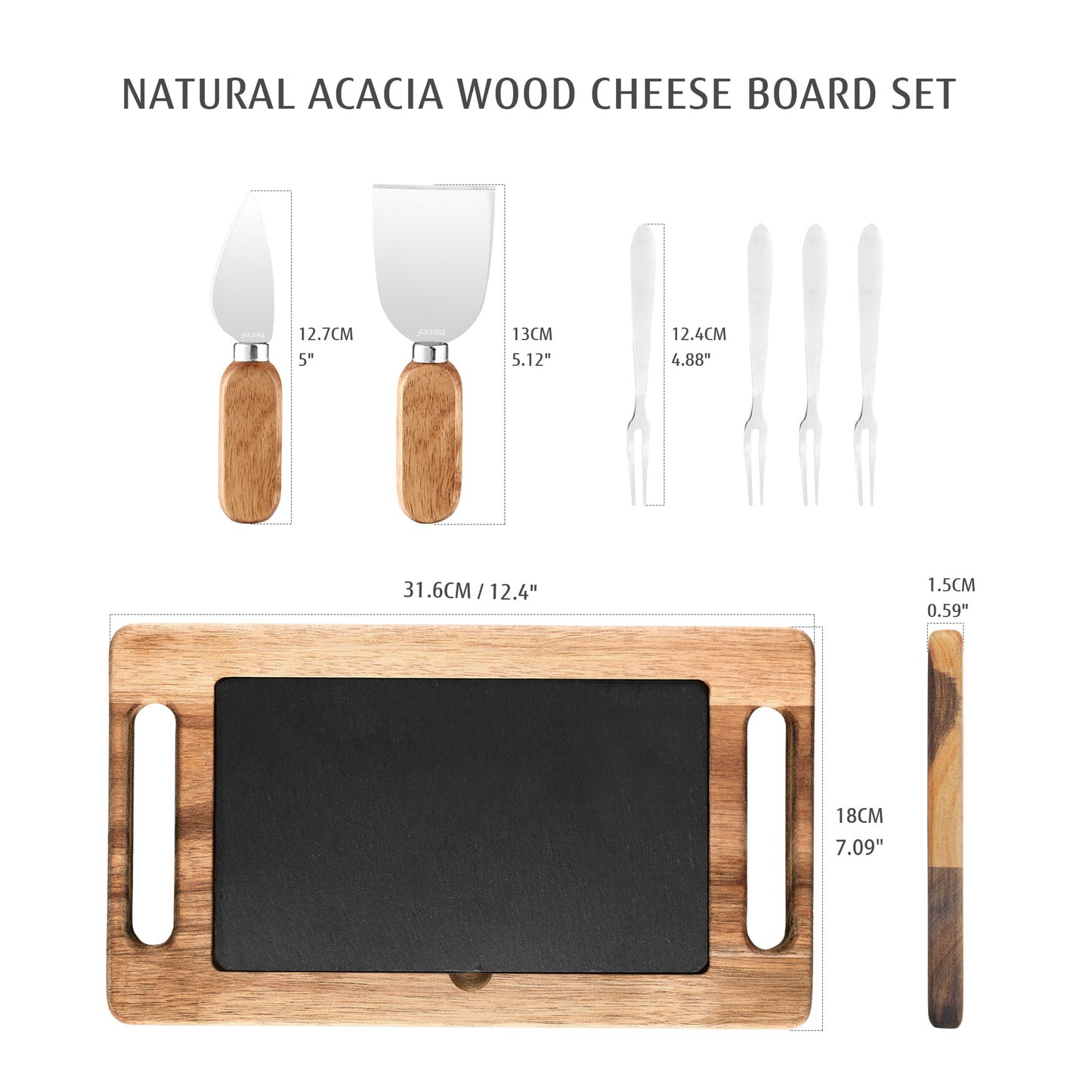 hecef 13'' Cheese Board and Knife Set 8 Pcs Charcuterie Board Set Cheese Tray Platter Unique House Warming Gift New Home Anniversary Wedding Gifts for Couple, Bridal Shower Gift for Women - Hecef Kitchen