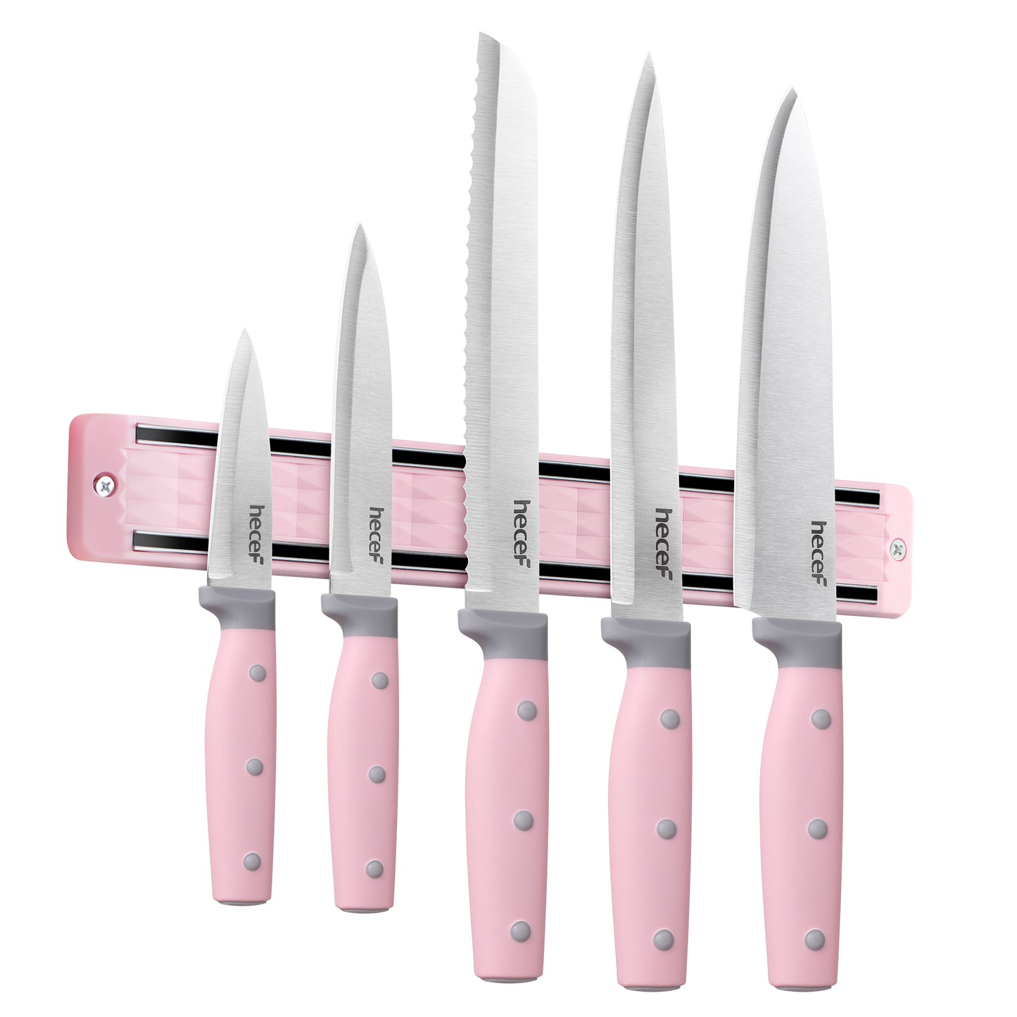  hecef 14 Pieces Knife Set with Block, Rainbow Titanium Knives  Set with Laser Pattern, Martensitic Stainless Steel Chef Knife Set with  Sharpener, Steak Knife, Scissors(Purple): Home & Kitchen