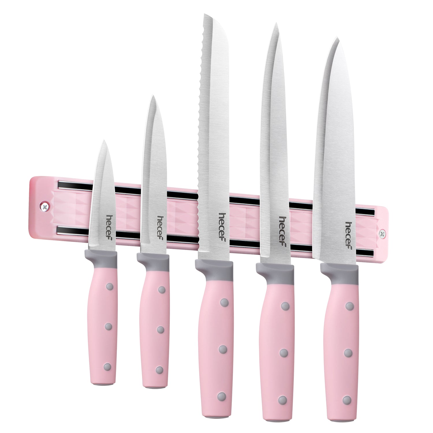 Hecef 6Pcs Kitchen Knife Set with Magnetic Strip,Professional Knives Set for Kitchen, 13-inch Magnetic Strip Stainless Steel Sharp Chef Knife Set with Purple Handle for Cutting Meat & Vegetable - Hecef Kitchen