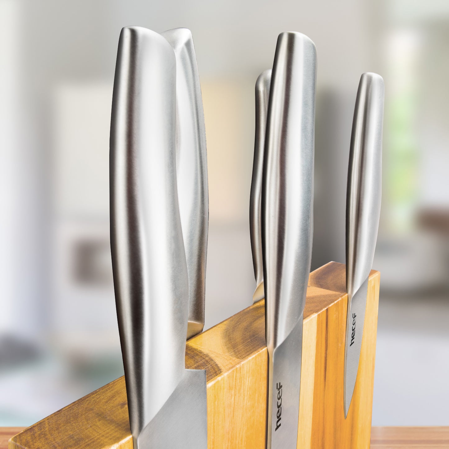 Hecef Kitchen All-Metal Knife Set of 6 with Wooden Magnetic Knife Block - Hecef Kitchen