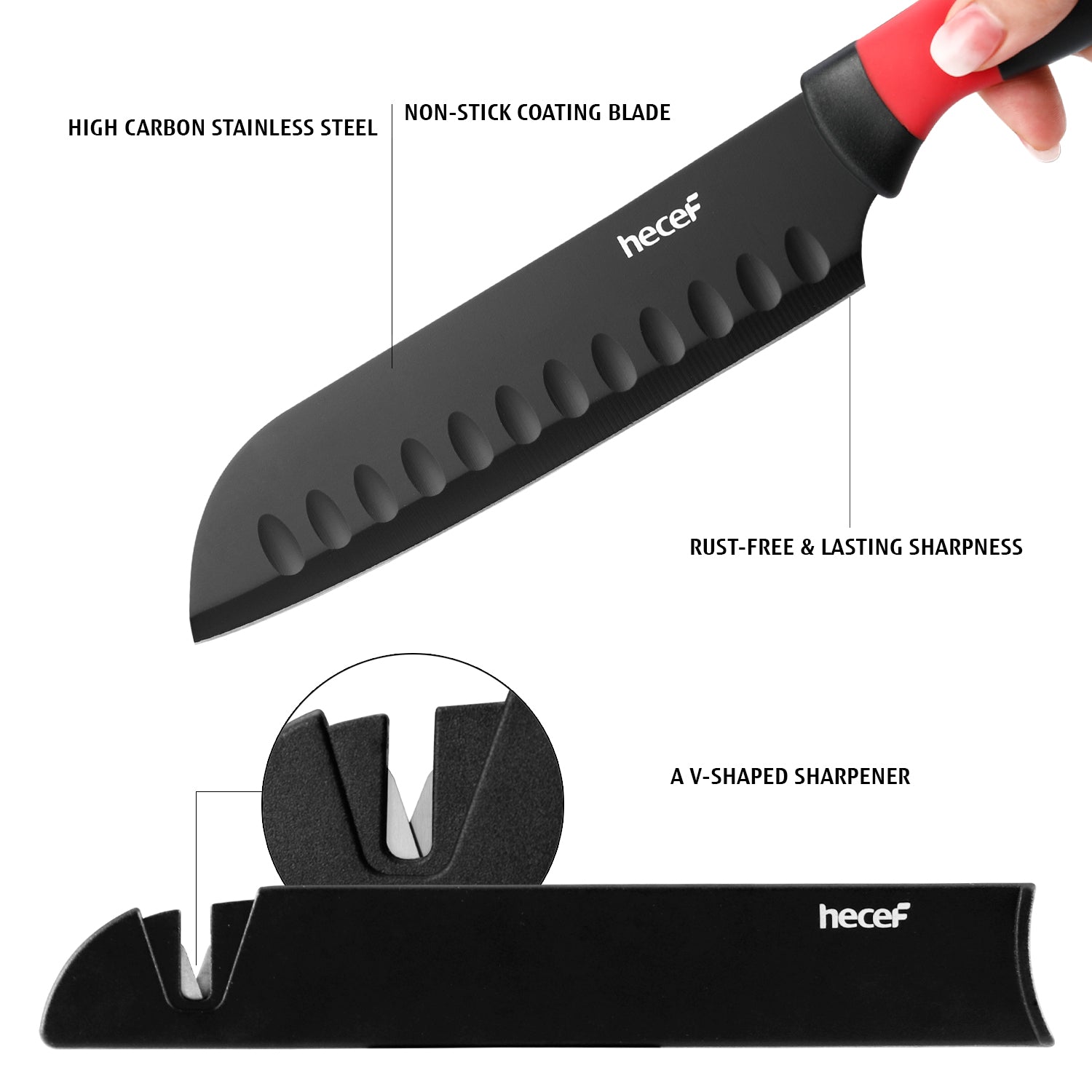 Hecef Kitchen Red Dot Knife Set of 8 with Cutting Boards & Sheaths - Hecef Kitchen