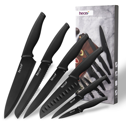 Hecef Kitchen Knife Set with Marble Pattern, Non-Stick Ceramic Coated Stainless Steel Blades with Protective Sheaths, Professional Chef Knife Set