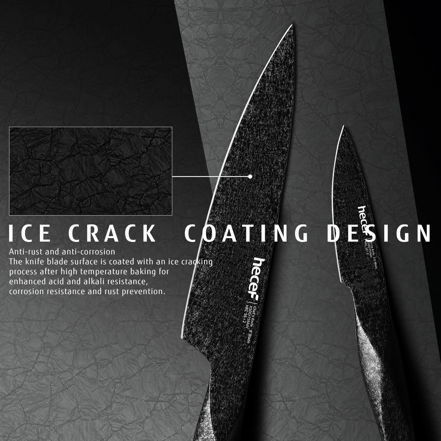 hecef Ice Crack Paring Knife 3.5 inch, Small Kitchen Knife for Peeling, Super Sharp Stainless Steel & Diamond Steel Ergonomic Handle, Black - Hecef Kitchen