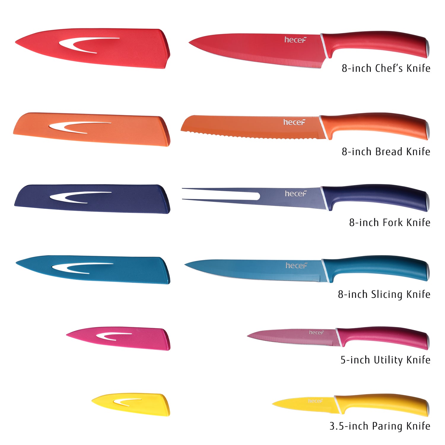 Hecef Kitchen Multicolored Rainbow Knife Set of 6 with Sheaths - Hecef Kitchen