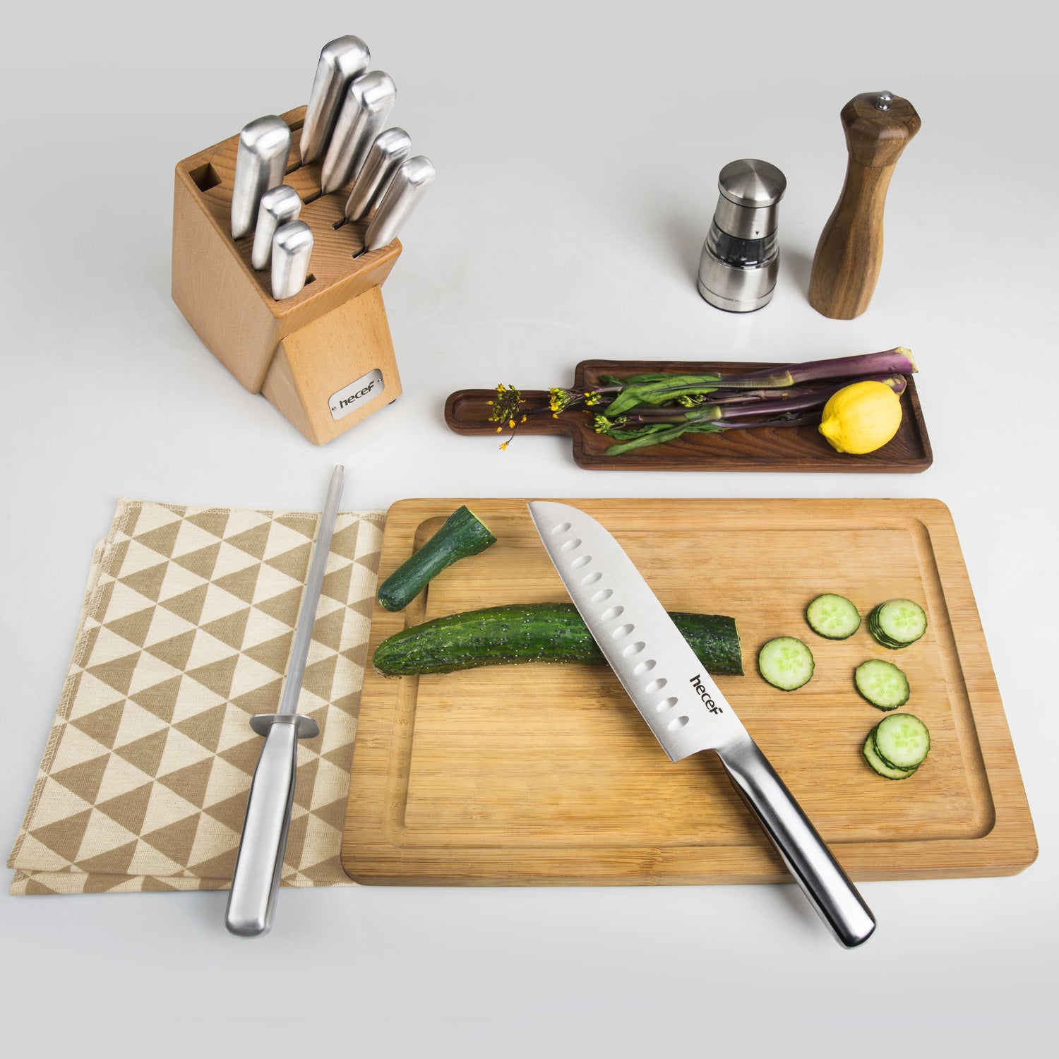 Hecef Kitchen Knife Set of 10 with Knife Block & Honing Steel - Hecef Kitchen