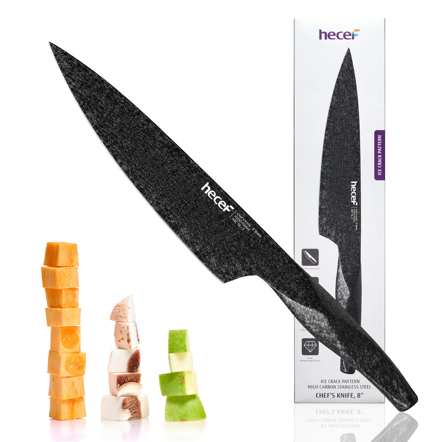 hecef 8 inch Chef Knife Ice Crack Coating Kitchen Knife Ultra Sharp Germany High Carbon Stainless Steel Professional Japanese Chef's Knife Diamond Knife with Gift Box - Hecef Kitchen