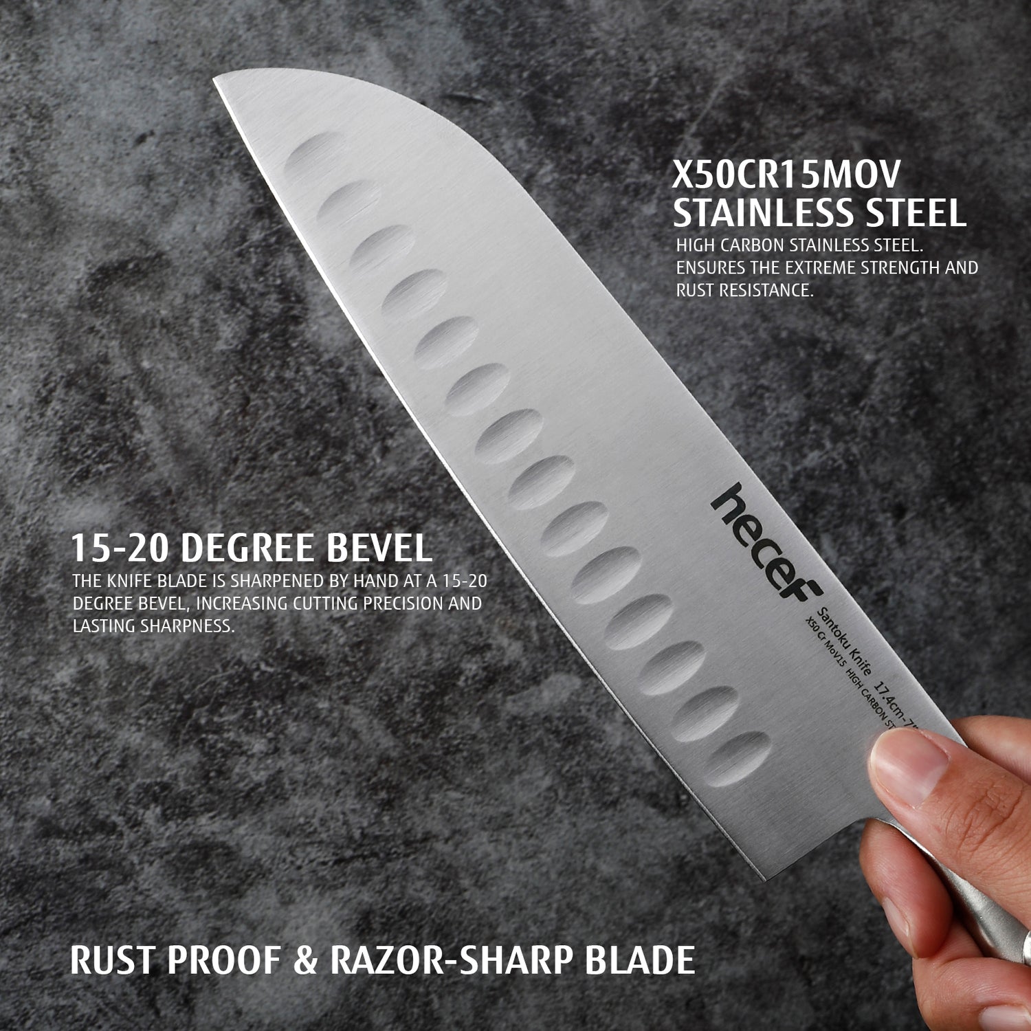 Santoku Knife 7in Kitchen Knife Ultra Sharp Japanese Chef Knife Hammered Steel - Hecef Kitchen