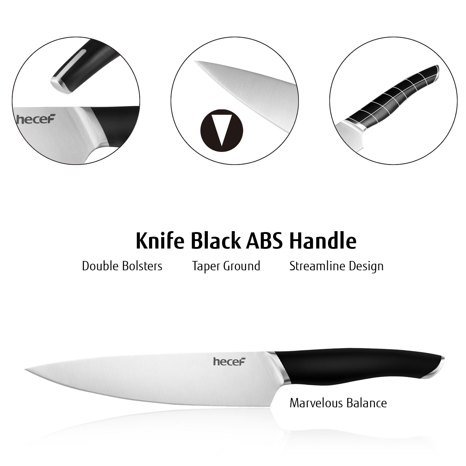 15Pcs Black Profession German Steel Ultra Sharp Kitchen Knife Set with Solid Wood Block/ Stand Kitchen Knives Scissor Sharpner Knife Storage Cooking Chef Knife Snatoku Knife Bread Knife Steak Knife - Hecef Kitchen