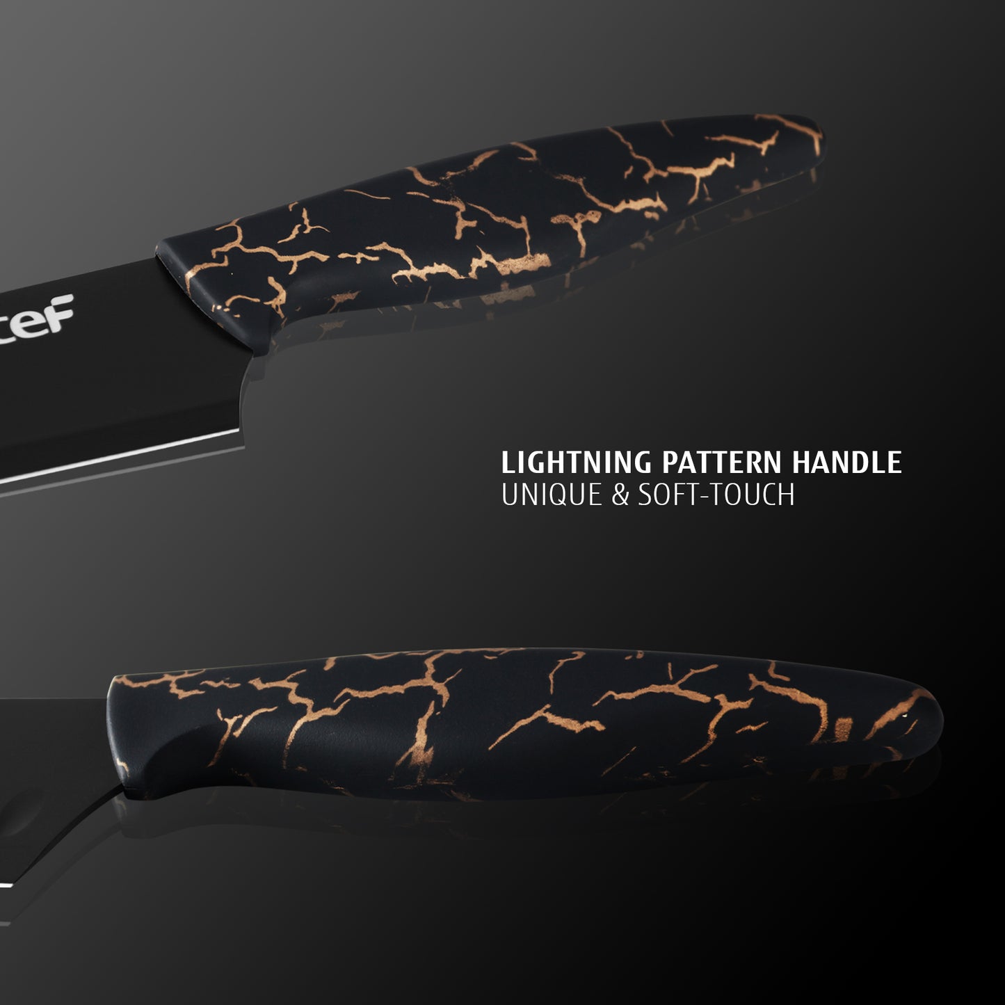hecef 5 PCS Non-stick Coated Kitchen Knife Set with PP Handle and Protective Sheath, Exclusive Black Chef knife set, Scratch Resistance & Rust Proof (Lightning pattern) - Hecef Kitchen