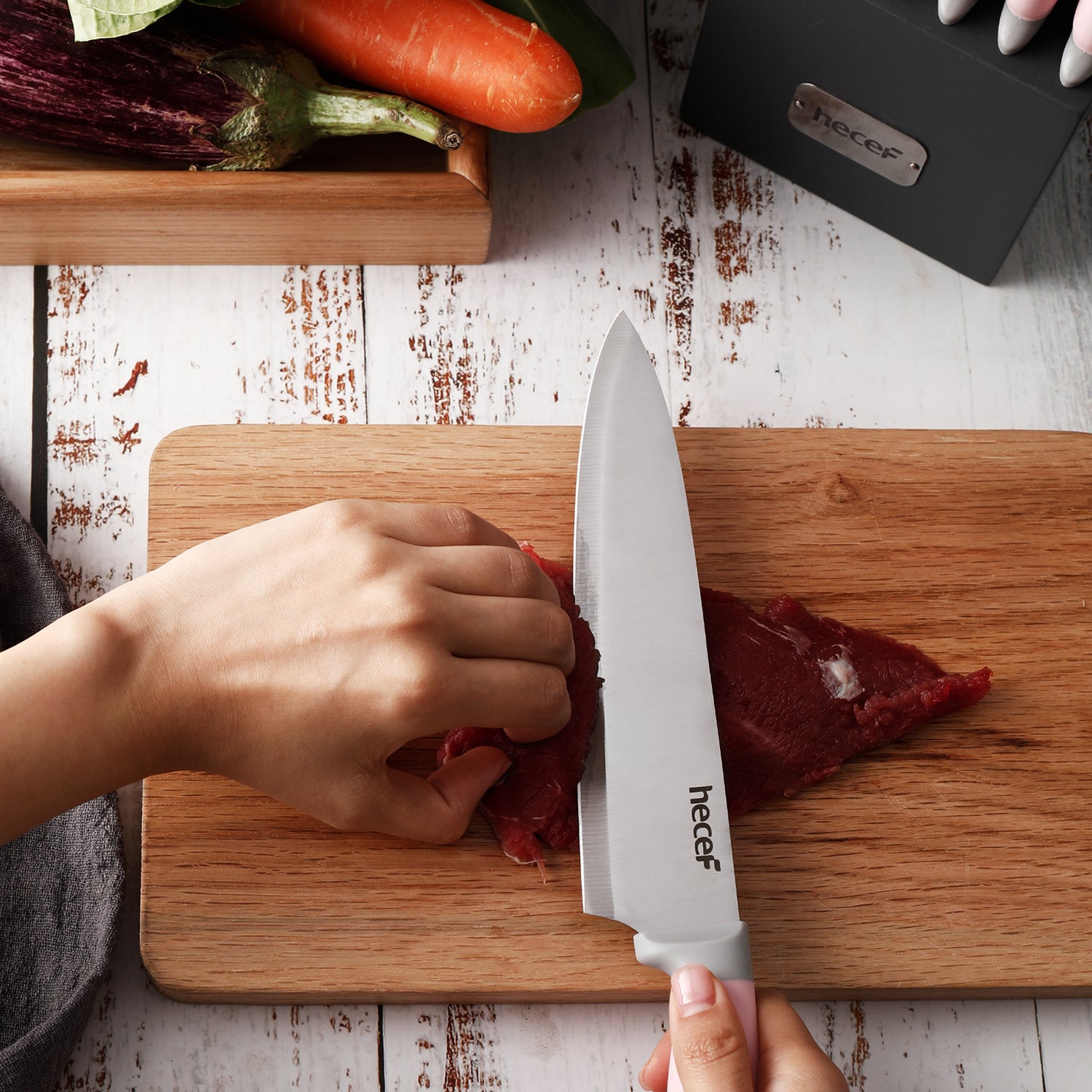 Hecef Kitchen Knife Block Cutlery Set of 14 with Honing Rod & Scissor - Hecef Kitchen