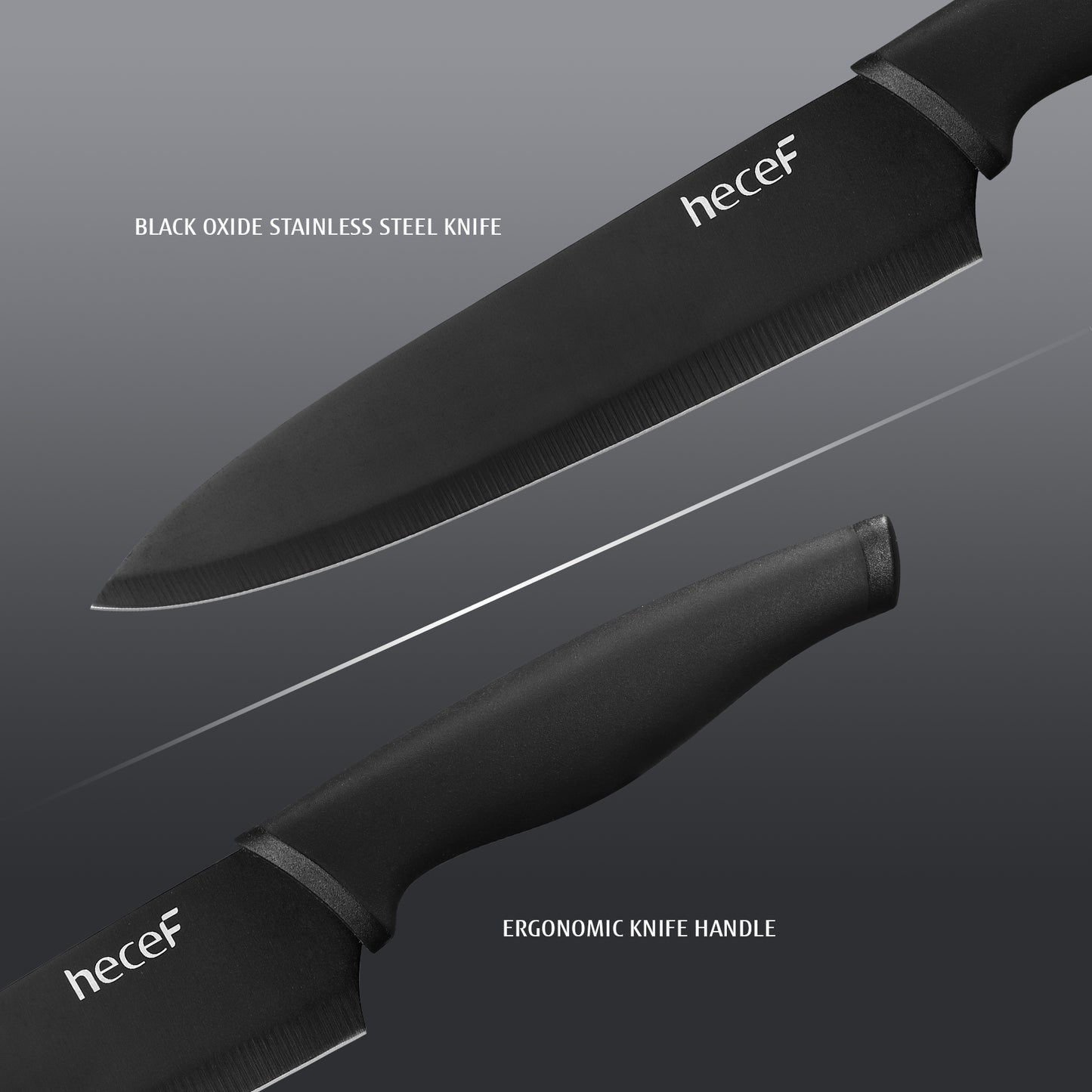 Hecef Black Oxide Knife Set of 6 with Matching Blade Protective