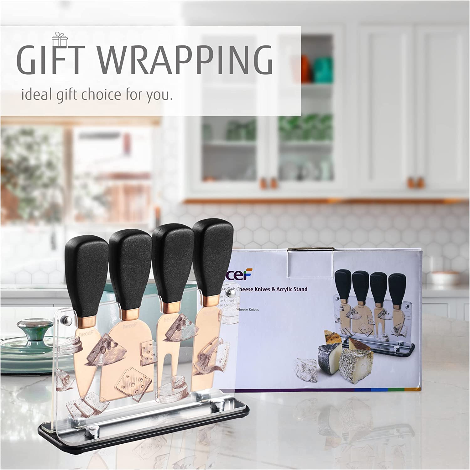 Hecef Kitchen Black Golden Cheese Knife Set of 5 with Acrylic Stand - Hecef Kitchen