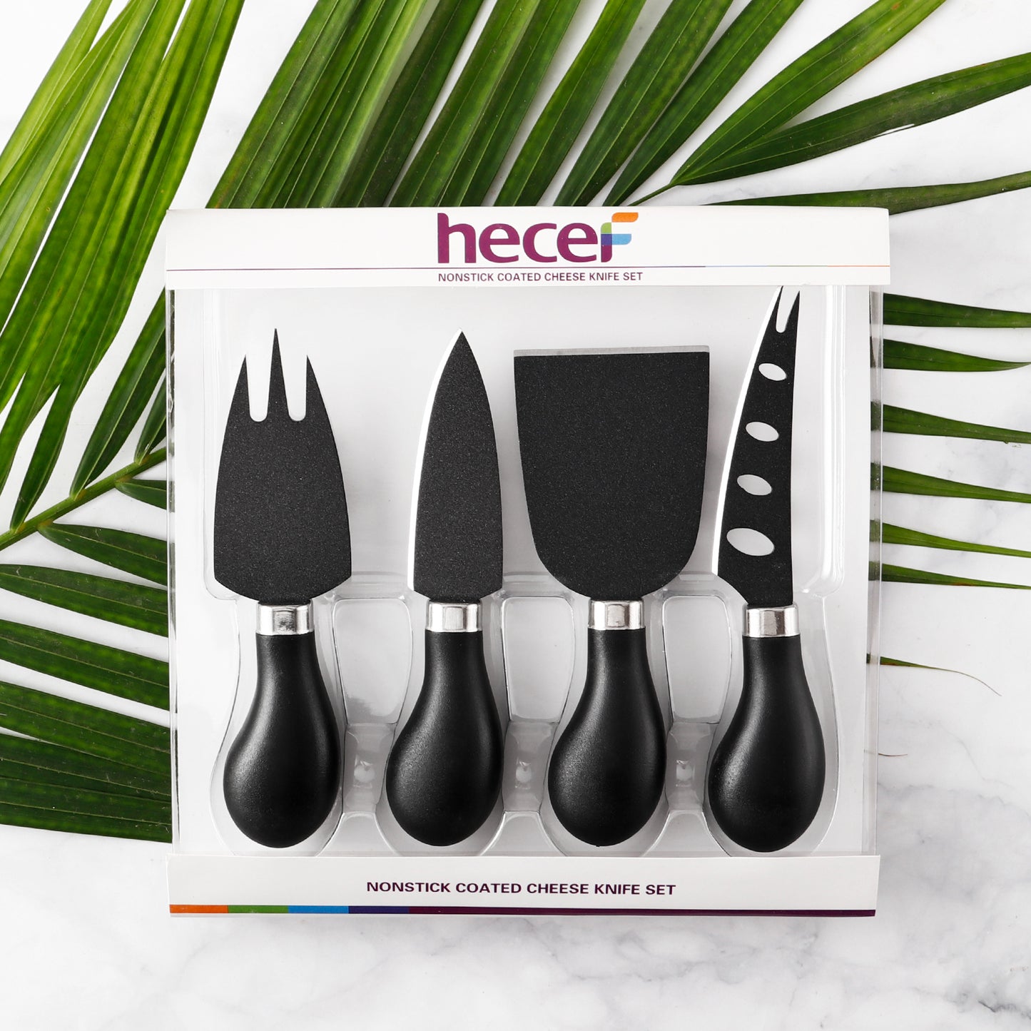 hecef Cheese Knife Set of 4, Non-Stick Coated Gift Set for Christmas, Anniversary, Party, Housewarming, Picnic, Birthdays, Wedding(Black / White/ Multicolor/ Beige) - Hecef Kitchen