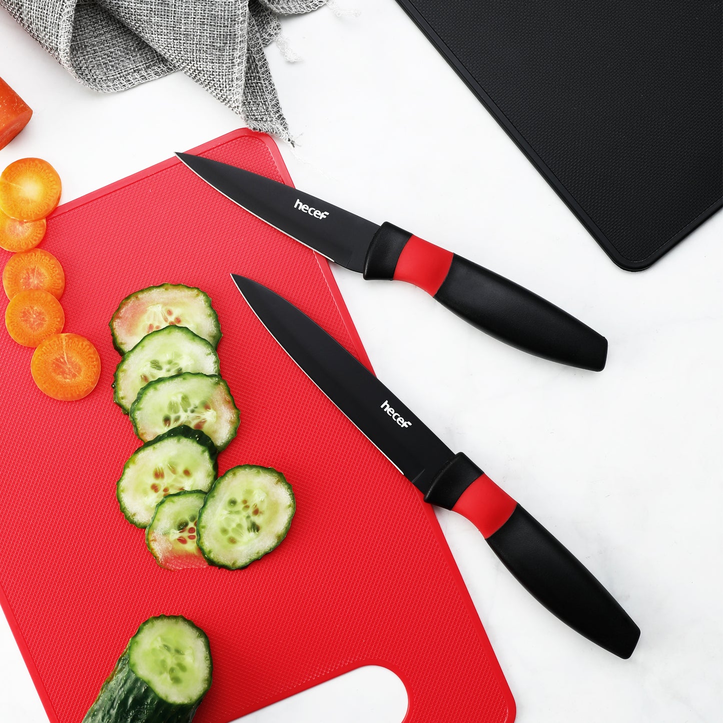 Hecef Kitchen Red Dot Knife Set 8pcs with Cutting Boards & Sheaths - Hecef Kitchen