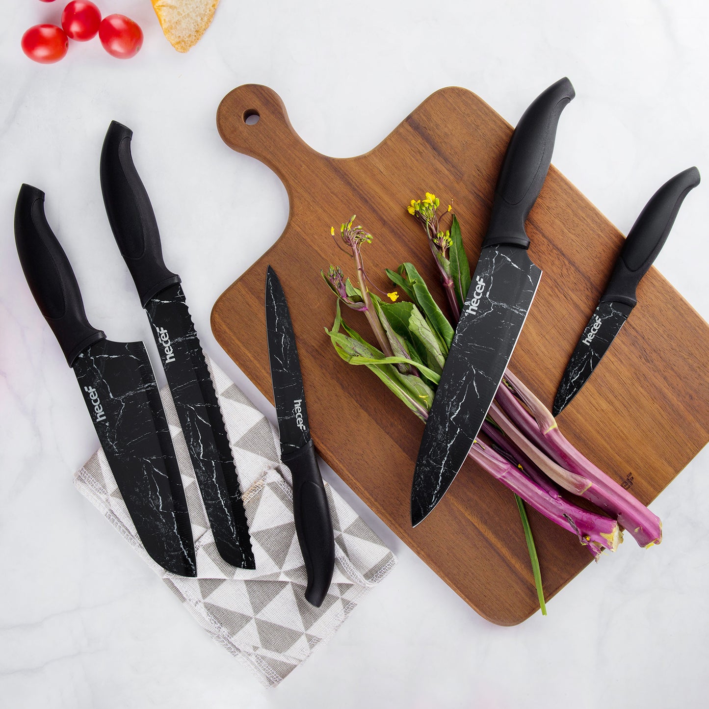 Hecef Kitchen Black Marble Knife Set of 5 with Knife Sheaths - Hecef Kitchen