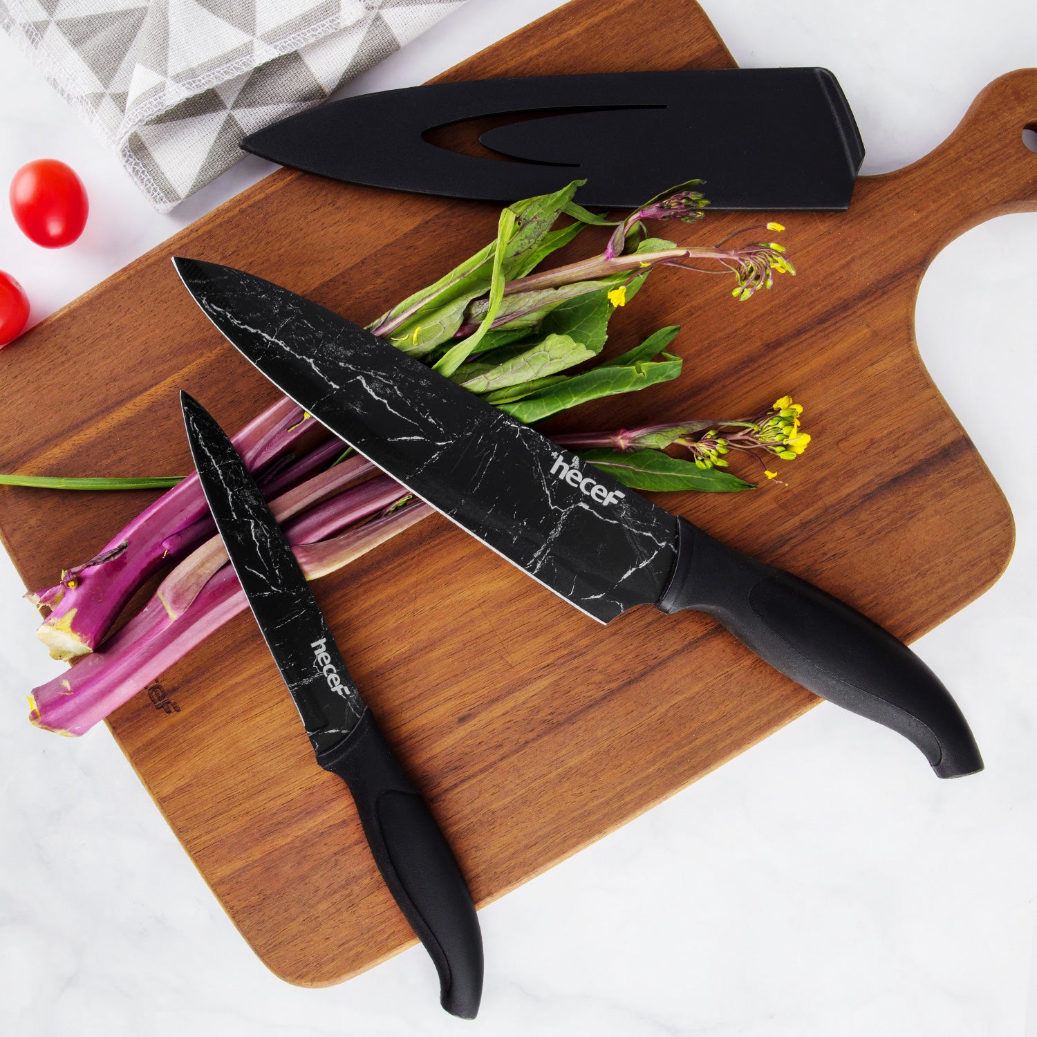 Hecef Kitchen Black Marble Knife Set of 5 with Knife Sheaths - Hecef Kitchen