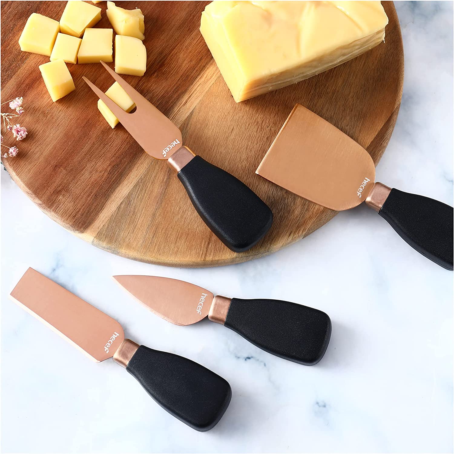Hecef Kitchen Black Golden Cheese Knife Set of 5 with Acrylic Stand - Hecef Kitchen