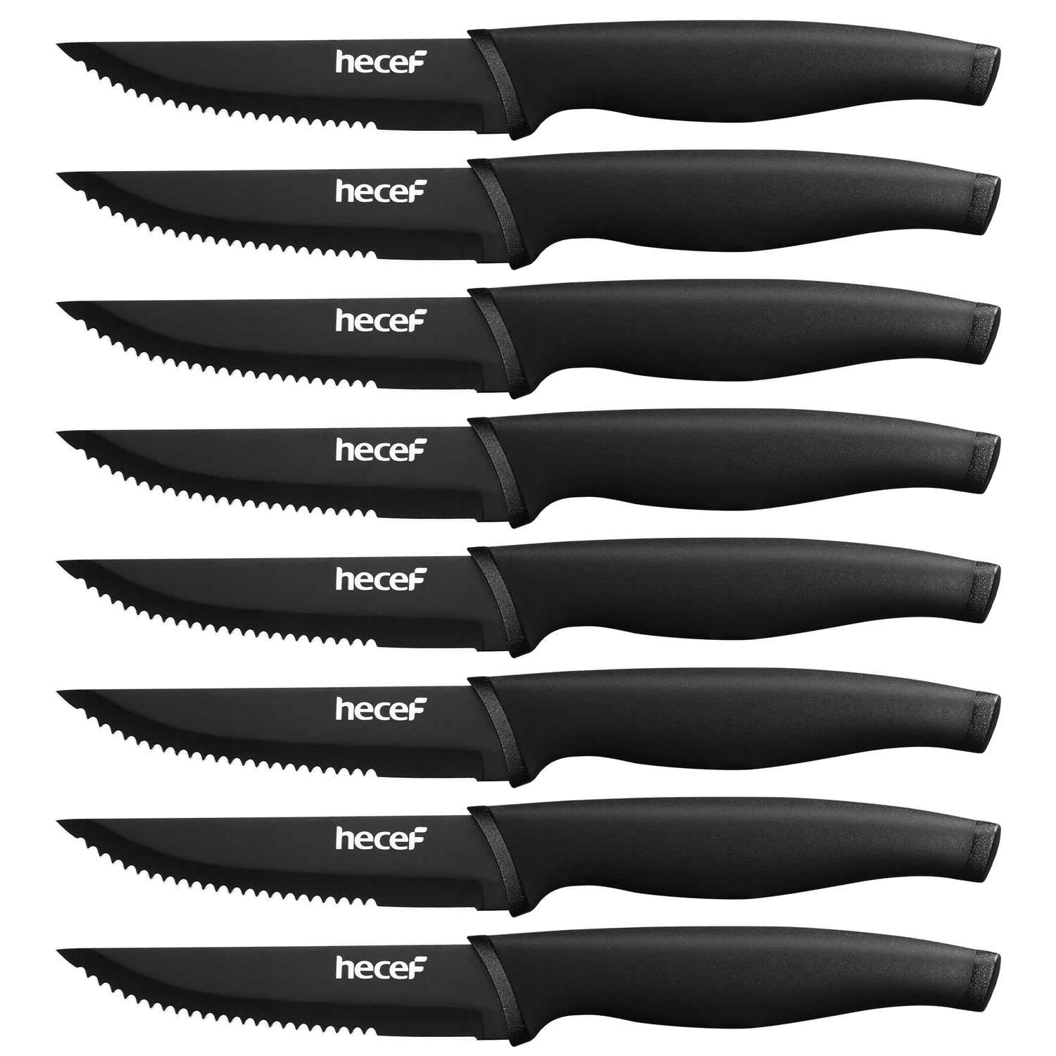 Hecef Black Oxide Steak Knives Set of 8, Dishwasher Safe High Carbon Stainless Steel Serrated Knives - Hecef Kitchen