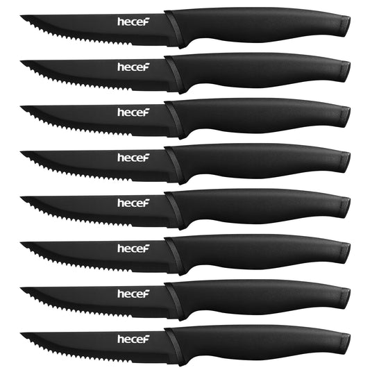 Hecef Black Oxide Steak Knives Set of 8, Dishwasher Safe High Carbon Stainless Steel Serrated Knives - Hecef Kitchen