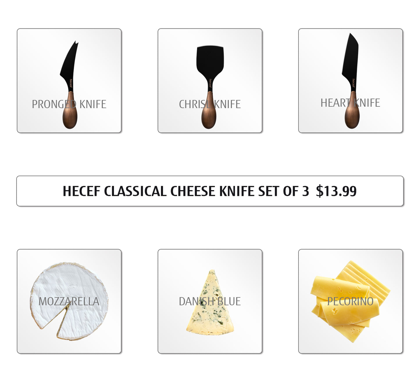 Hecef Kitchen Retro Black Bronze Cheese Knife Set of 3 with Gift Box - Hecef Kitchen