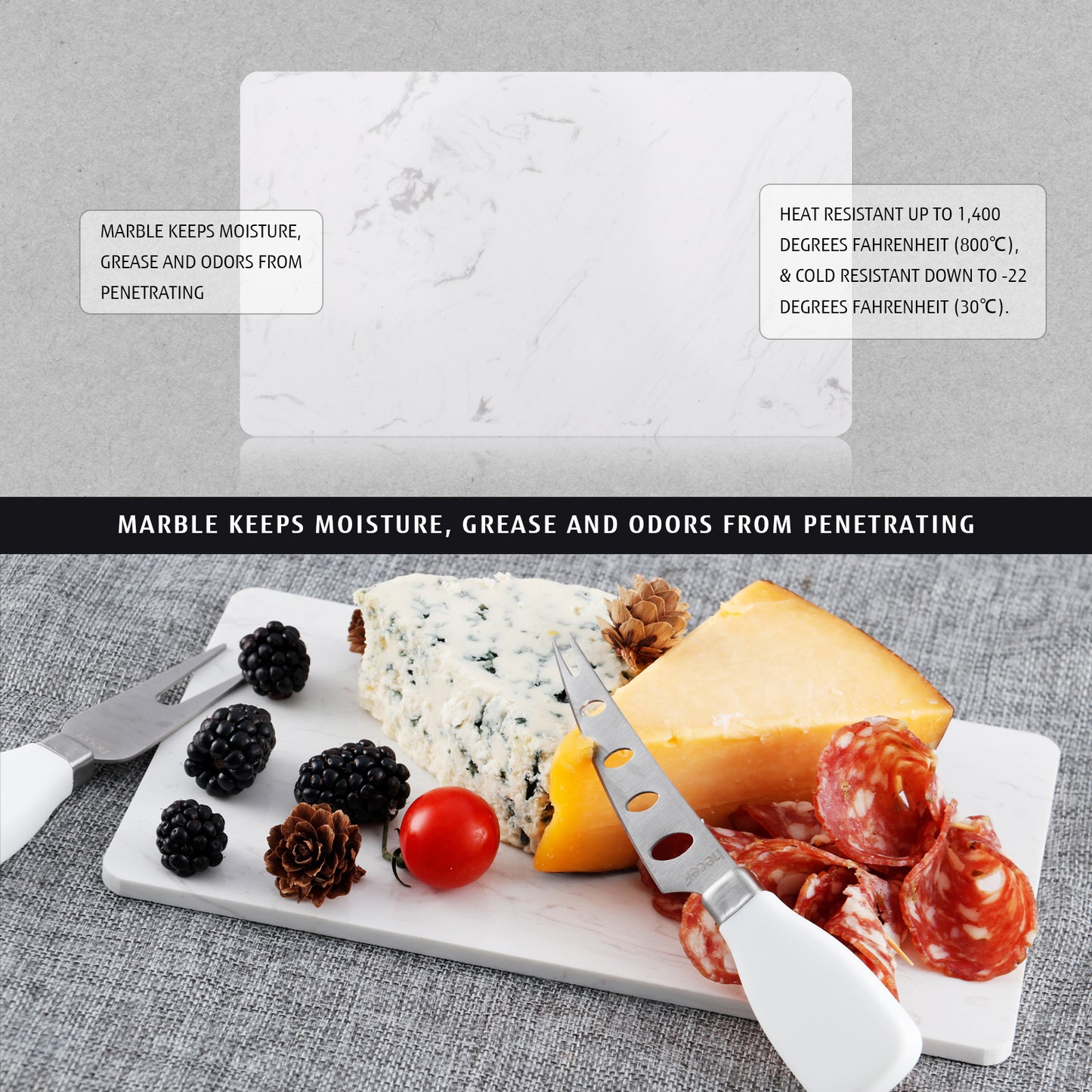Hecef Acacia Wooden Square Marble Cheese Board Gift Set with 2 Drawers - Hecef Kitchen