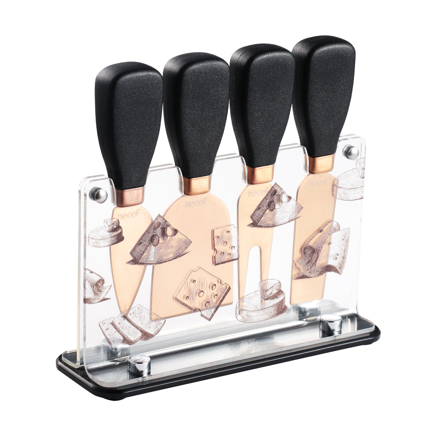 Hecef Kitchen Black Golden Cheese Knife Set of 5 with Acrylic Stand - Hecef Kitchen