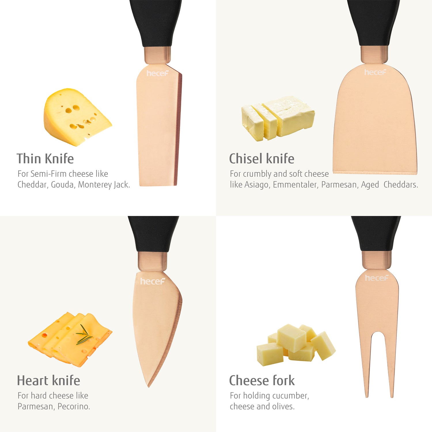 Hecef Kitchen Black Golden Cheese Knife Set of 5 with Acrylic Stand - Hecef Kitchen