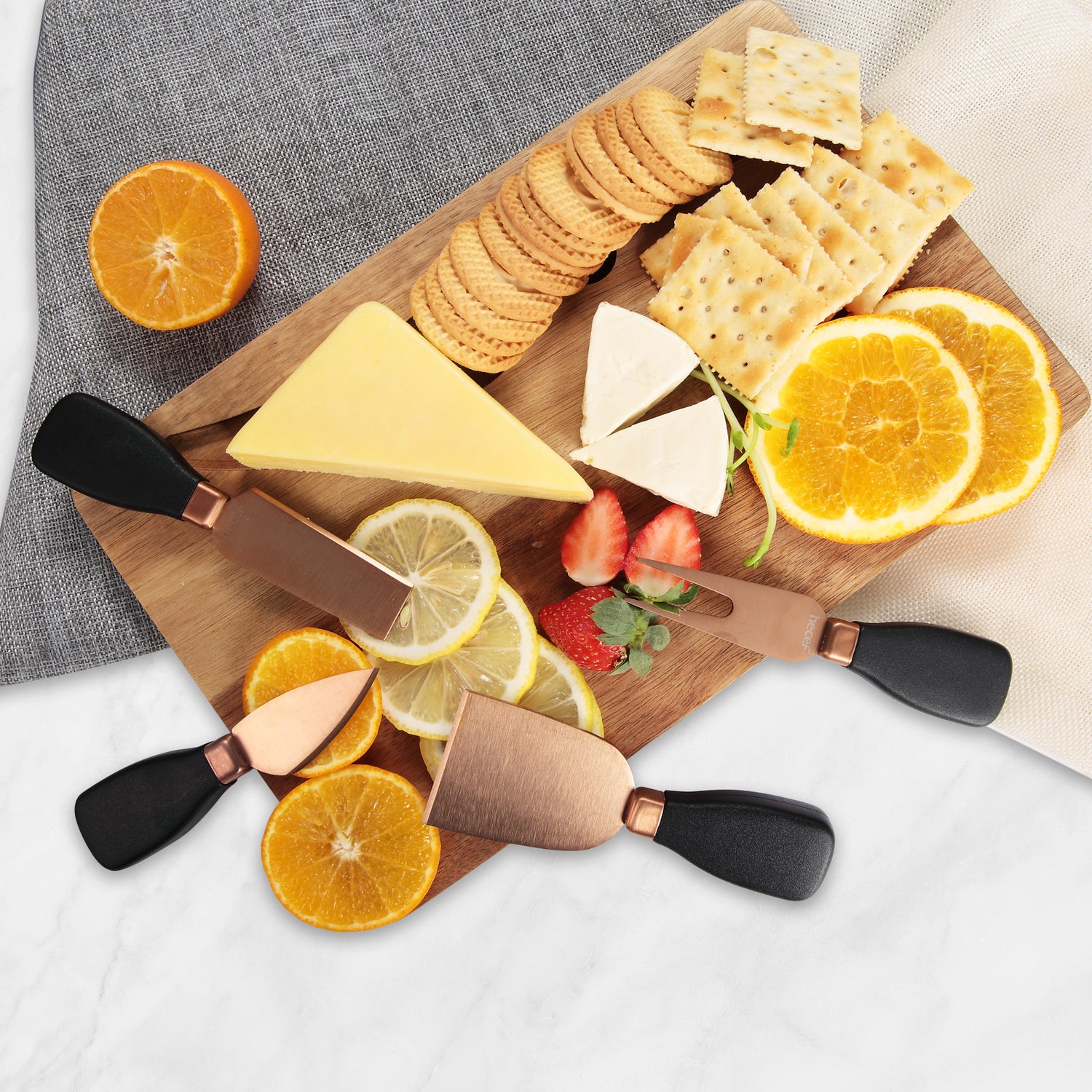 Hecef Cheese Knife Gift Set 5PC Stainless Steel Cheese Fork, Cheese Shovel, Cheese Knives & Acrylic Stand For Cheese Knives for Christmas Parties - Hecef Kitchen