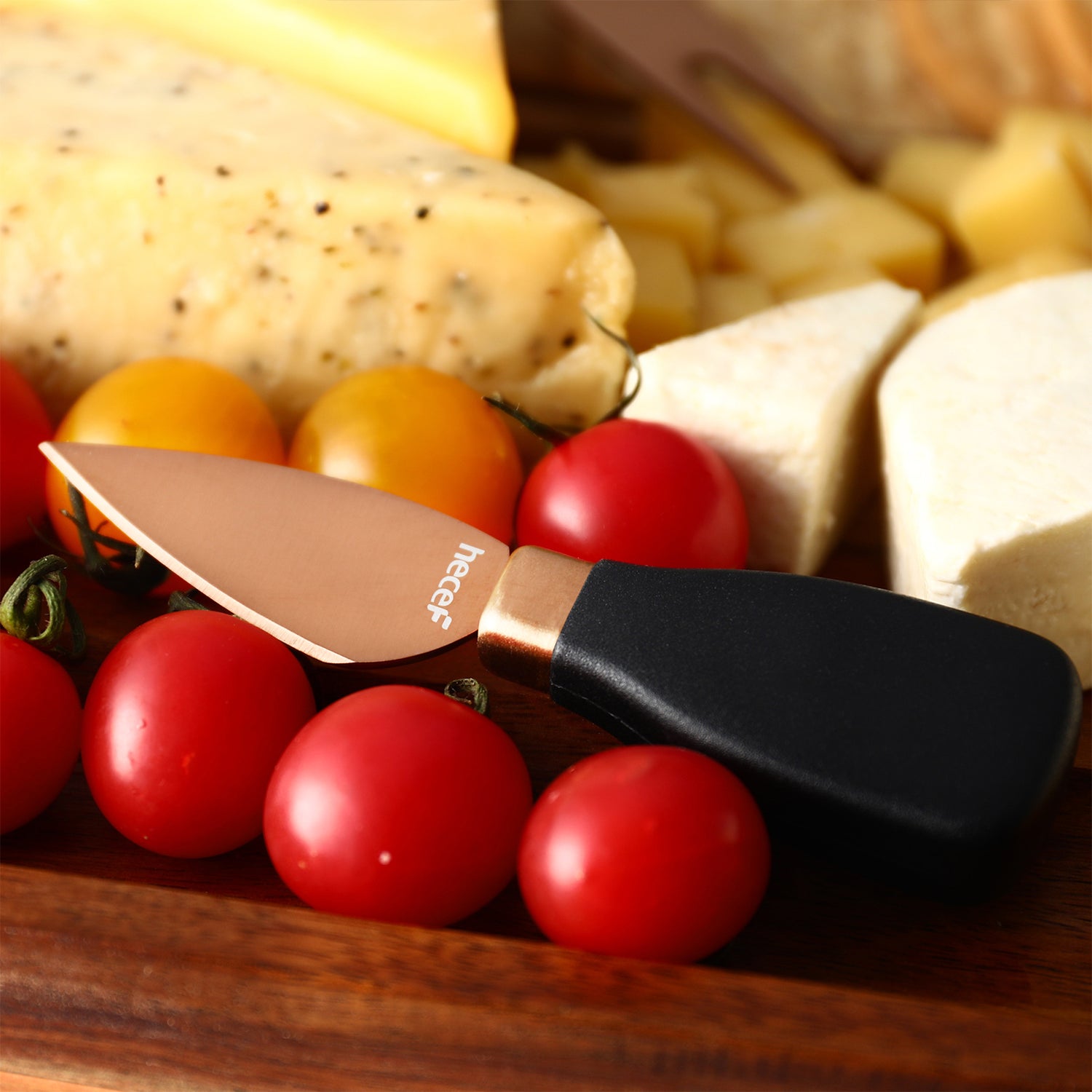 Hecef Kitchen Black Golden Cheese Knife Set of 5 with Acrylic Stand - Hecef Kitchen