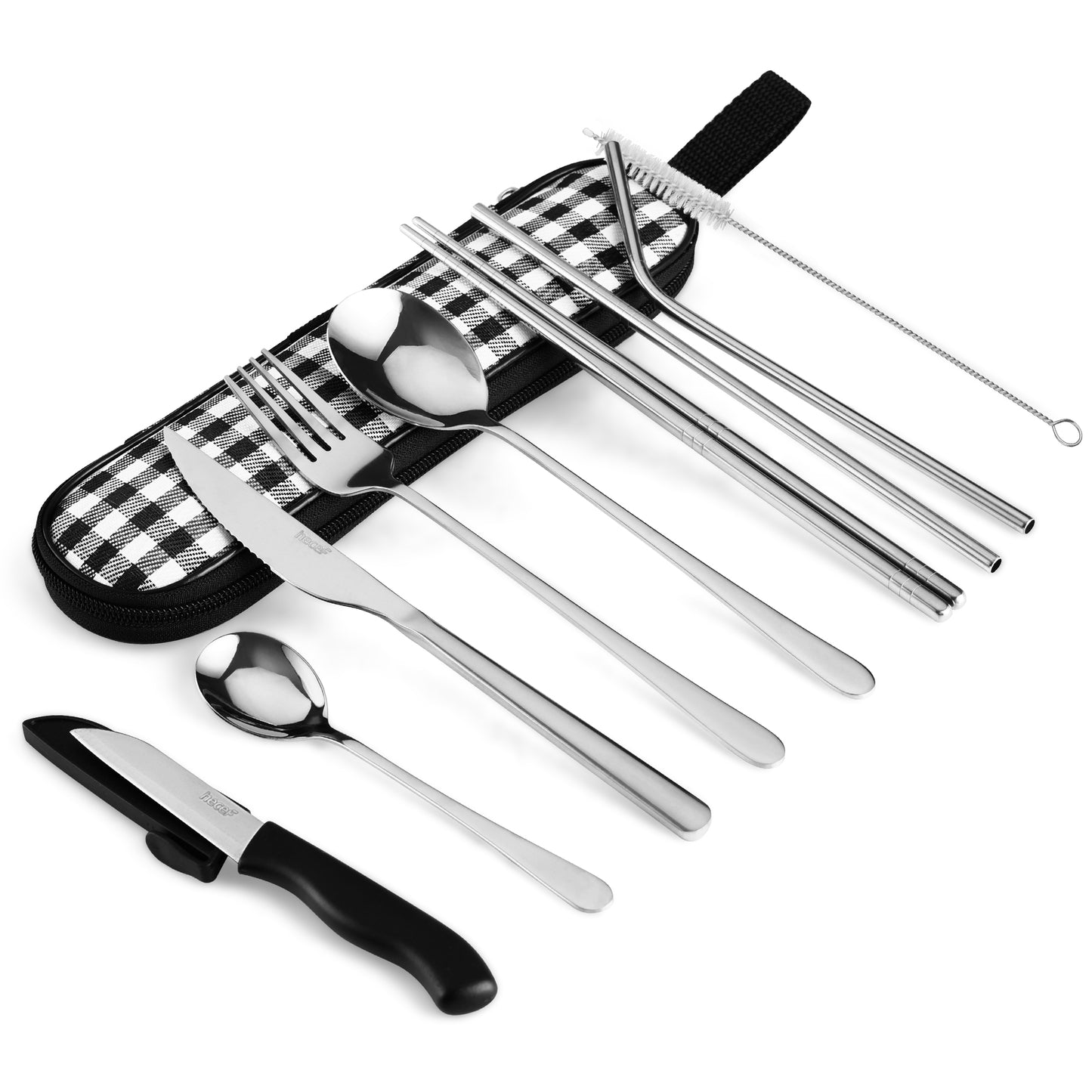 Travel Utensils,Reusable Silverware Set To Go Portable Cutlery Set with a  Waterproof Carrying Case for Lunch Boxes Workplace Camping Picnic (Black)