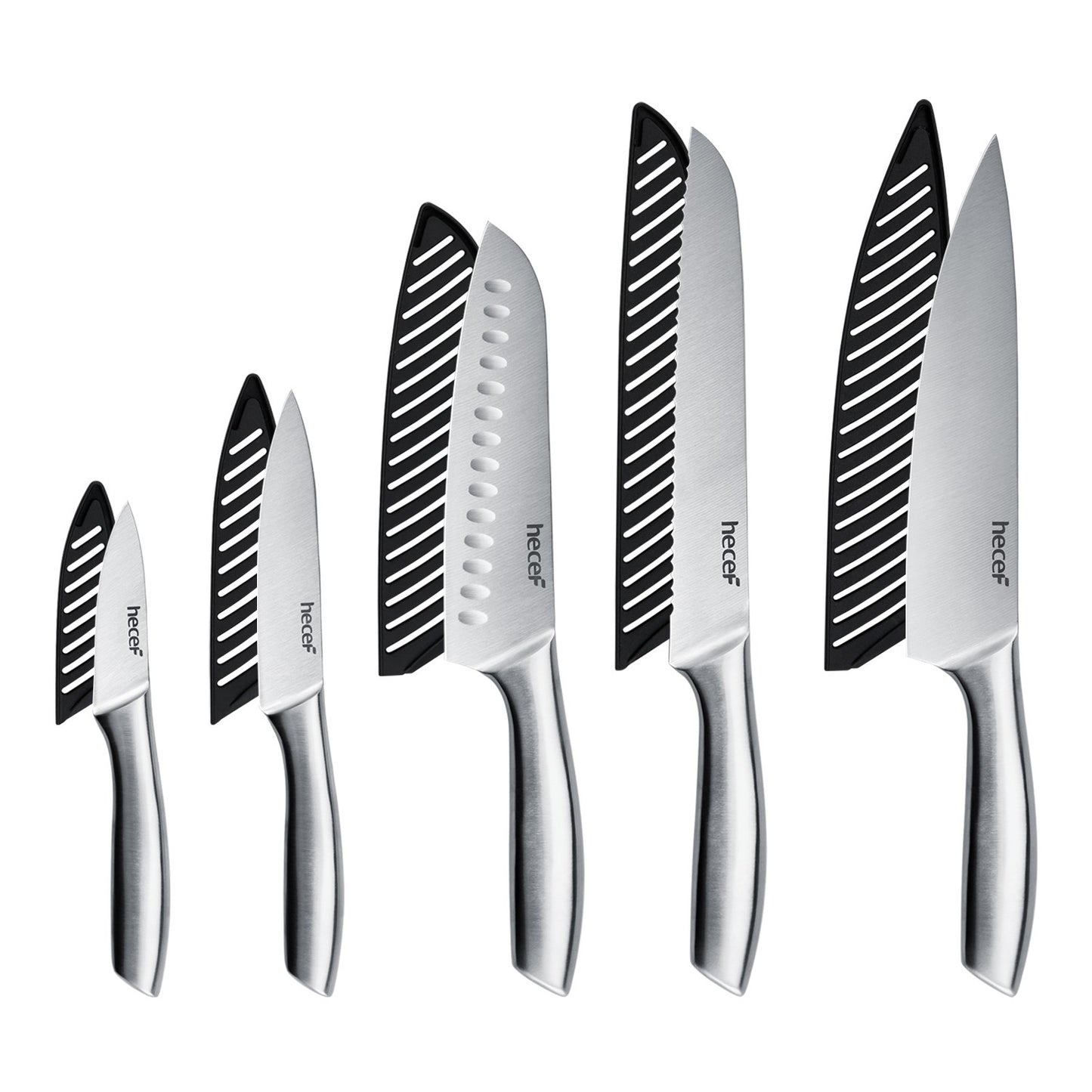 Hecef Kitchen Silver Satin Hollow Handle Knife Set of 5 with Sheaths - Hecef Kitchen