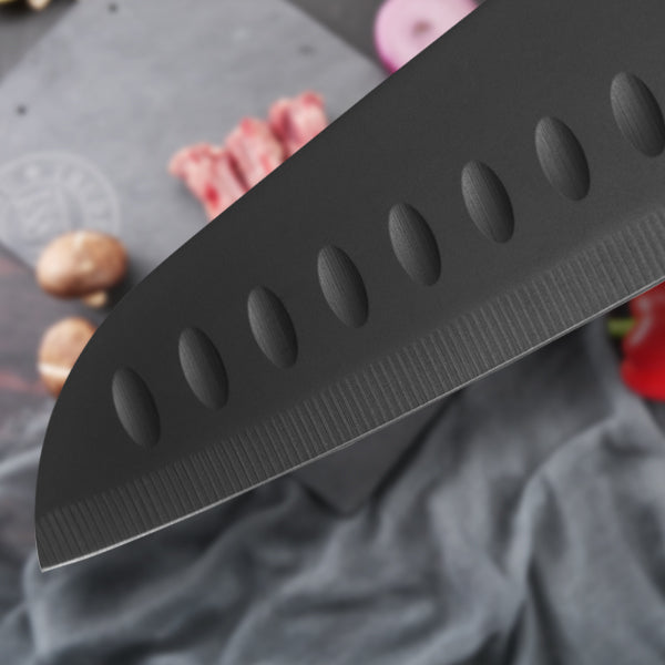 hecef Black Oxide Knife Set of 6 with Matching Blade Protective Sheath, Black Kitchen Knife Set, Scratch Resistant & Rust Proof, Hard Stainless Steel, Non Stick Black Color Coating Blade Knives - Hecef Kitchen